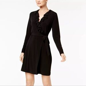 Calvin Klein Long Sleeved Ruffled Wrap Dress in Black Size 10